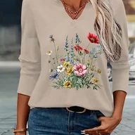 Bluzki damskie - TEMU Kwiaty w Roku 2025, Prezent dla Niej, Wiosenny Koncept, Dzika Łąka, Naturę Kwiatów Ogrodniczych, Modny Prosty Nadruk na Koszulce z Dekoltem w - miniaturka - grafika 1