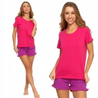 Piżamy damskie - PIŻAMA DAMSKA DWUCZĘŚCIOWA KRÓTKI RĘKAW SPODENKI FALBANKA BAWEŁNA MORAJ M PINK - miniaturka - grafika 1