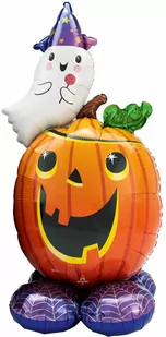 Balon foliowy stojący Dynia i duszek AirLoonz - 130 cm - 1 szt. - Halloween - miniaturka - grafika 1