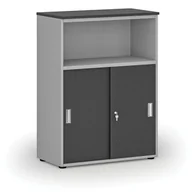 Szafy biurowe - Szafa biurowa kombinowana z drzwiami przesuwnymi PRIMO GRAY, 1087 x 800 x 420 mm, szary/grafit - miniaturka - grafika 1