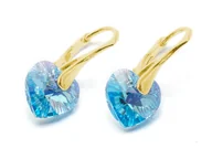 Kolczyki - Kolczyki pozłacane srebro 925 z kryształami Swarovski Serca 10mm Aquamarine AB - miniaturka - grafika 1