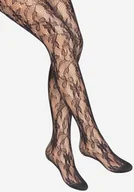 Rajstopy - Rajstopy damskie kabaretki z kwiatowym wzorem czarne Charly E01 Marilyn - miniaturka - grafika 1