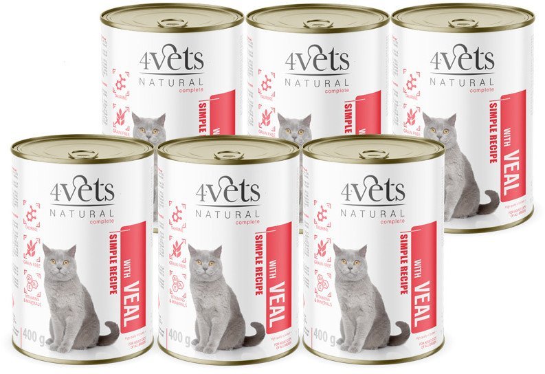 4Vets Natural Mokra karma dla kota z cielęciną zestaw 6 x 400 g