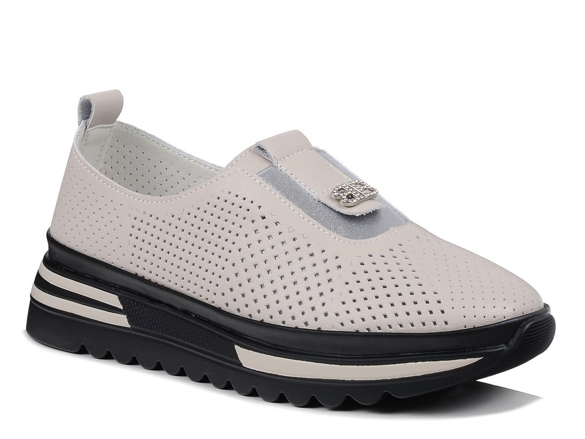 Półbuty damskie beżowe skórzane S.Barski LR61-7092 na platformie wsuwane-39