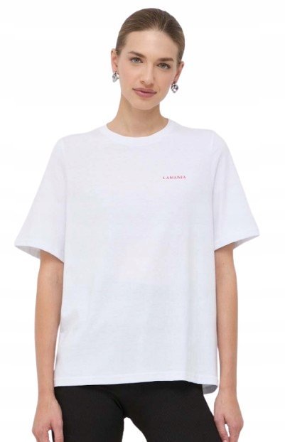 LA MANIA BIAŁY T SHIRT Z DROBNYM NADRUKIEM KLASYCZNY DEKOLT 34 1I_A