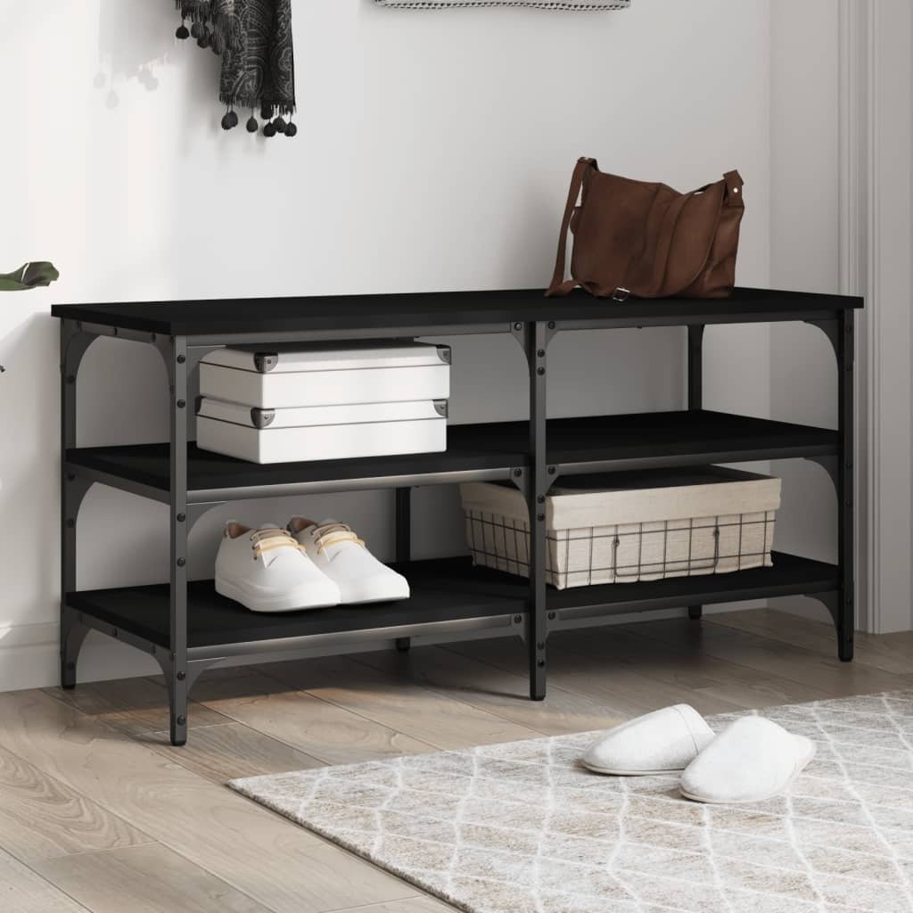 Ławka na buty czarna 100x38.5x49cm materiał drewnopochodny