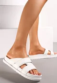 Klapki i japonki damskie - Białe Klapki z Szerokim Paskiem z Wycięciami na Grubej Podeszwie Elixis - miniaturka - grafika 1
