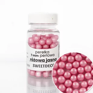 Posypka cukrowa PEREŁKI PERŁOWE RÓŻOWE JASNE 7 mm Sweet Decor, 40 g - Dodatki do ciast w proszku - miniaturka - grafika 1