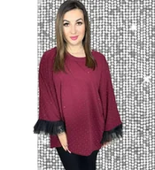 Bluzki damskie - tunika blink tiul bordo śliczna elegancka błyszcząca 50 52 5xl 6xl - miniaturka - grafika 1