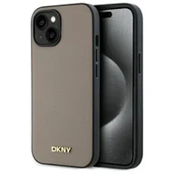 Etui i futerały do telefonów - Etui DKNY Grained Metal Logo MagSafe do Apple iPhone 15 Beżowy - miniaturka - grafika 1