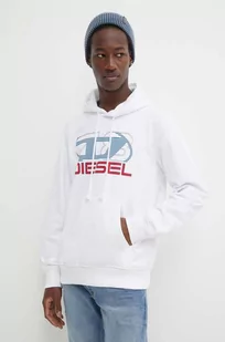 Diesel bluza męska kolor biały z kapturem z nadrukiem - Bluzy męskie - miniaturka - grafika 1