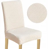 Pokrowce na meble - POKROWIEC NA KRZESŁO ECRU ŻAKARD PRĄŻKI ELASTYCZNY UNIWERSALNY GRUBY - miniaturka - grafika 1