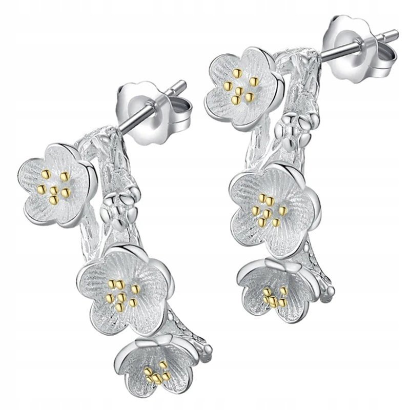 Kolczyki Srebrne Kolczyki Kwiat Wiśni Srebro 925 Kolczyki Trusky