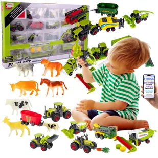 ZESTAW MASZYN ROLNICZYCH DLA DZIECI XXL TRAKTOR KOPARKA KOMBAJN + MINI FARMA ZE ZWIERZĘTAMI – Prezent Dla Wnuczka Chłopca 4 5 6 7 8 9 latka + EBOOK-2 - Zabawy w naśladowanie dorosłych - miniaturka - grafika 1