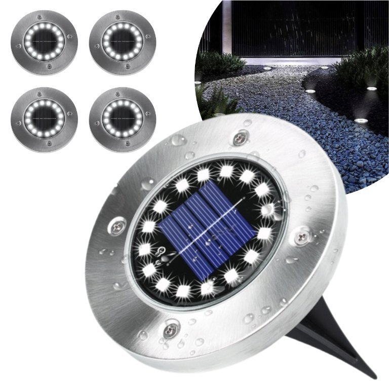 4x Lampka Solarna Ogrodowa Wbijana 16 LED, Gruntowa Lampa Najazdowa Wodoodporna BLIXTAR