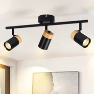 Lampy sufitowe - NETTLIFE Lampa sufitowa z 3 czarnymi drewnianymi Reflektorowakami GU10, regulowana w zakresie 330° do salonu, sypialni, kuchni, pokoju dziecięcego - miniaturka - grafika 1