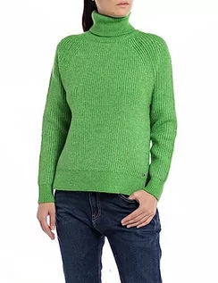 Swetry damskie - Replay Damski sweter z golfem, krój Regular Fit, 674 Bright Green, XXS - grafika 1