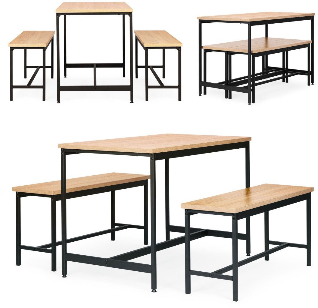 ModernHome Zestaw loftowych mebli do jadalni kuchni stolik 2 ławki