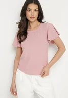 Bluzki damskie - Różowa Bluzka Ozdobiona Szerokimi Rękawami Sunlisa - miniaturka - grafika 1