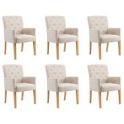 Krzesła - vidaXL Krzesła stołowe z podłokietnikami, 6 szt., beżowe, tkanina - miniaturka - grafika 1