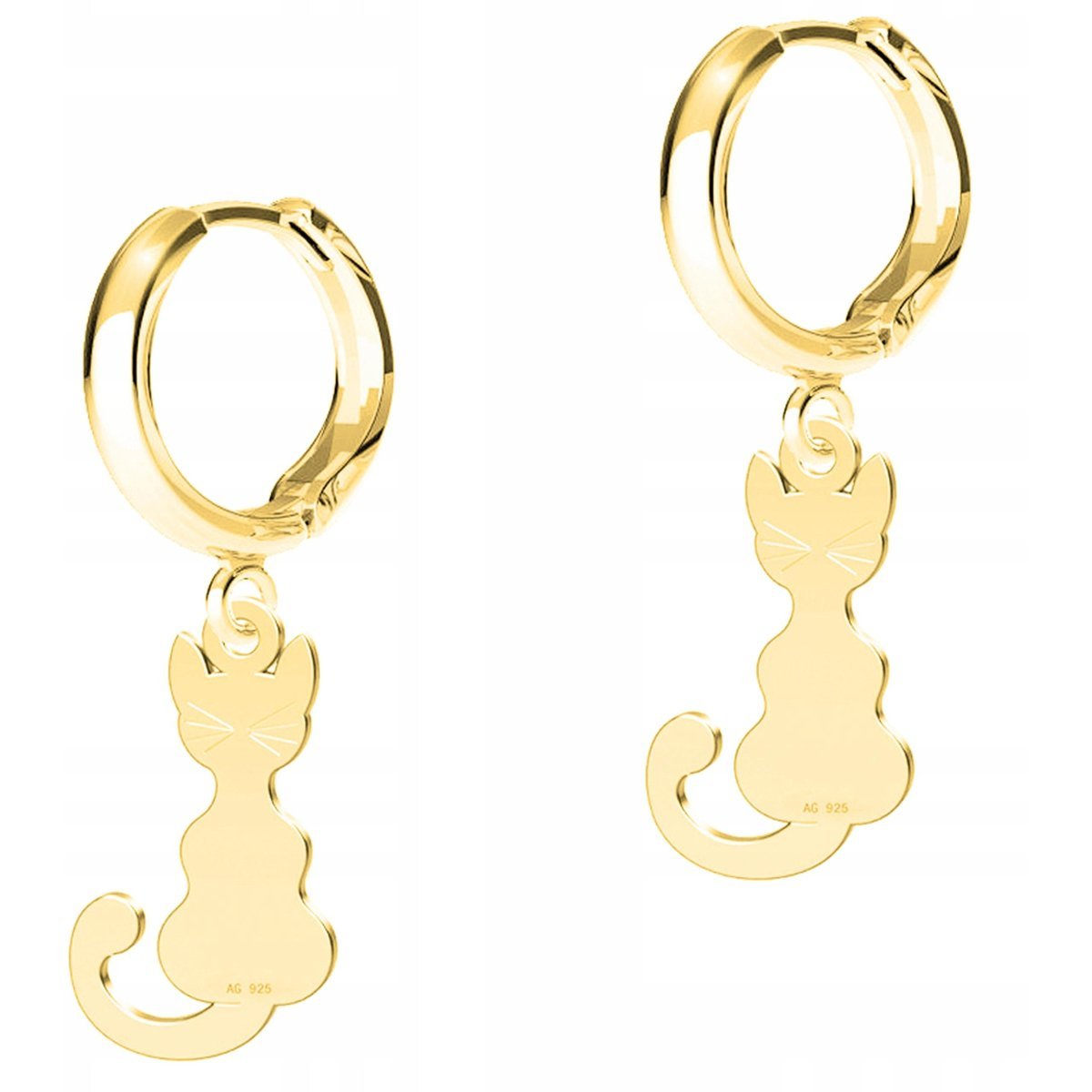 Złote Kolczyki Koty Kotki Blaszki z Kotami Kotek Kot Pupil SREBRO 925