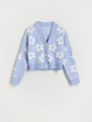 Swetry dla dziewczynek - Reserved - Kardigan z kwiatową aplikacją z domieszką wełny - jasnoniebieski - miniaturka - grafika 1