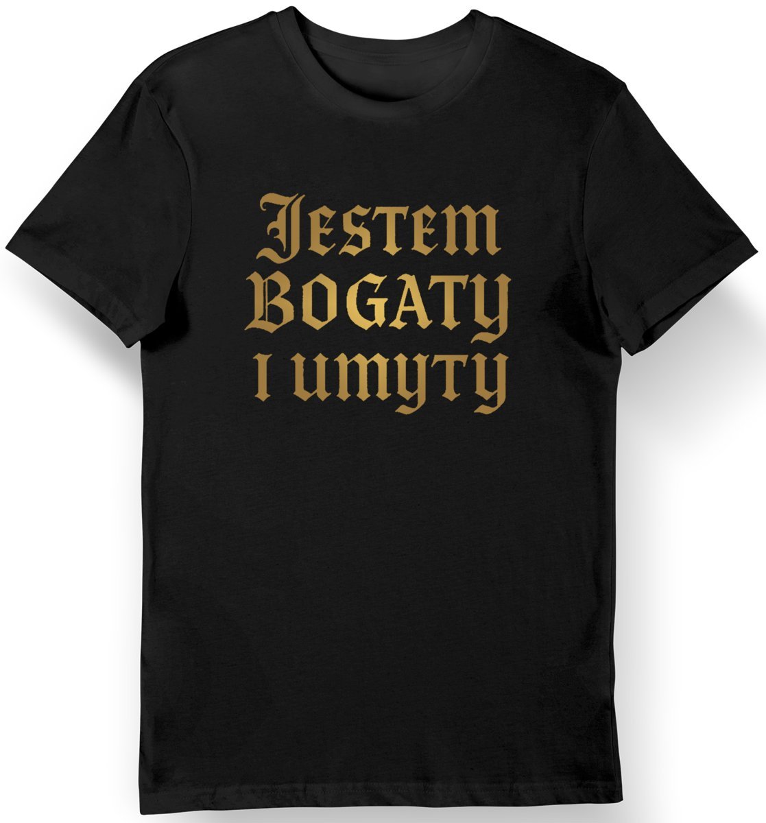 Koszulka męska czarna „Jestem bogaty i umyty” z nadrukiem L