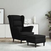 Fotele - Lumarko Fotel uszak z podnóżkiem, czarny, tapicerowany aksamitem! - miniaturka - grafika 1