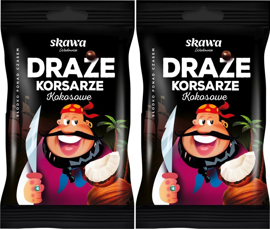 Skawa Cukierki Draże Korsarze kokosowe czarne 70g x 2 Zestaw Dwupak