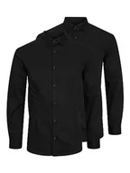 Koszule męskie - JACK & JONES Koszula męska, 2 sztuki, satyna, super slim fit, czarny, M - miniaturka - grafika 1
