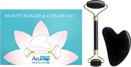 Akcesoria medycyny naturalnej - Zestaw z czarnego obsydianu w eleganckim etui - roller + płytka Gua Sha do pielęgnacji twarzy i szyi - Beauty Roller & Gua Sha Set (Energy A46005) - miniaturka - grafika 1