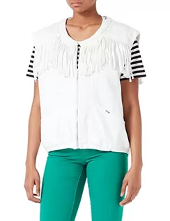 Kurtki damskie - Wrangler Fringed Denim Vest kurtka damska, biały (Vintage White), L - grafika 1