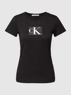 Koszulki i topy damskie - T-shirt o kroju slim fit z cekinowym obszyciem model ‘SEQUIN’ - miniaturka - grafika 1