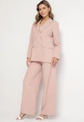 Komplety damskie - Różowy Garnitur Dwurzędowa Marynarka z Usztywnionymi Ramionami i Spodnie Sonavitia - miniaturka - grafika 1