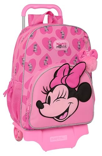 MINNIE MOUSE LOVING - duży plecak szkolny z wózkiem, plecak dziecięcy, plecak dziecięcy, odpowiedni do wózka, idealny dla dzieci w wieku szkolnym, wszechstronny, jakość i wytrzymałość, 33 x 15 x 42