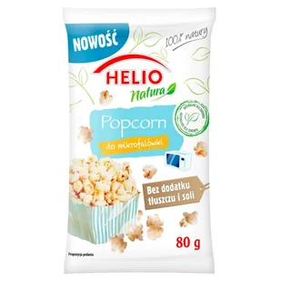 HELIO Popcorn do mikrofalówki Natura bez tłuszczu i soli 80g Helio - Inne przekąski suche - miniaturka - grafika 1