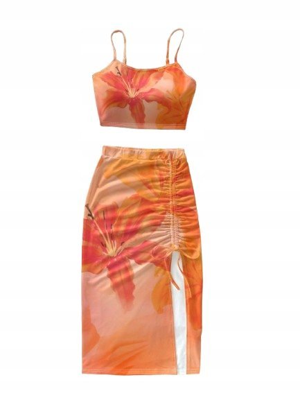 SHEIN KOMPLET SPÓDNICA MIDI Z ROZCIĘCIEM I TOP W KWIATY 146-152 11JA
