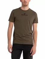 Koszulki męskie - Replay T-shirt męski z krótkim rękawem z nadrukiem logo, 238 Army Green, L - miniaturka - grafika 1