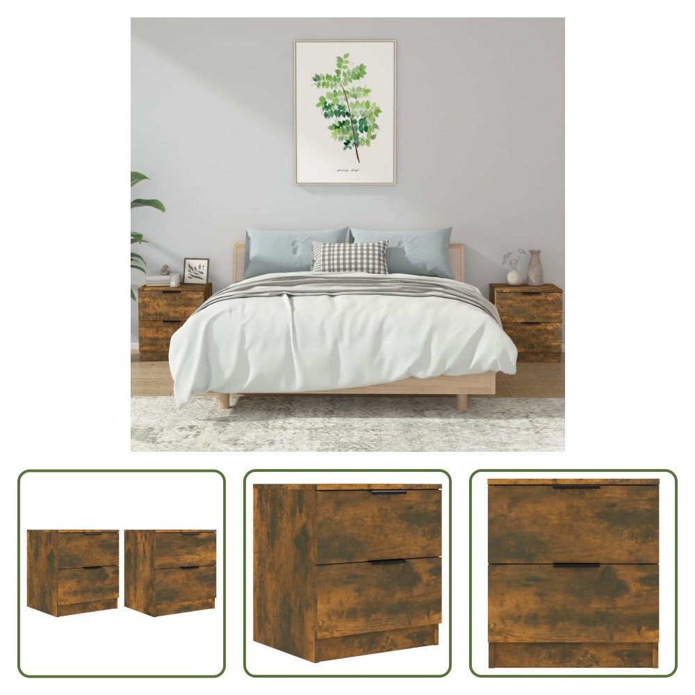 The Living Store Szafki nocne 2 szt. Materiał drewnopochodny dąb wędzony