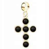 Bransoletki - Charms Złoty Krzyż z Czarnymi Perłami Krzyżyk Czarna Perła SREBRO 925 - miniaturka - grafika 1