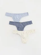 Majtki damskie - Reserved - Bawełniane majtki stringi 3 pack - niebieski - miniaturka - grafika 1