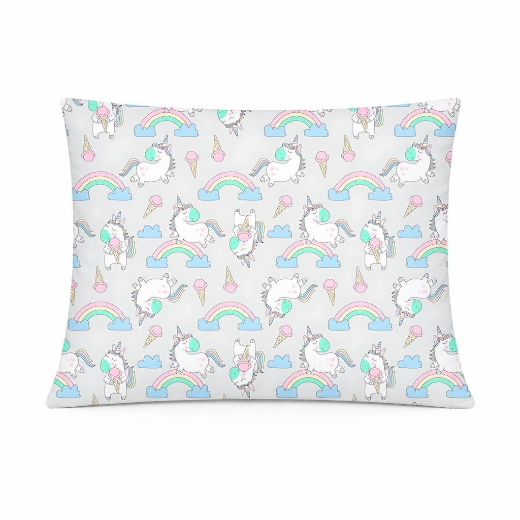 Poszewka bawełniana 50x60 szara jasna w jednorożce i tęcze, dziecięcy nowoczesny - COTTON HOME KIDS