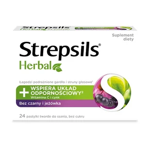 RECKITT BENCKISER HEALTHCARE (POLAND) SP. Z O.O. Strepsils Herbal Bez Czarny i Jeżówka 24 Pastylki Do Ssania - Przeziębienie i grypa - miniaturka - grafika 1