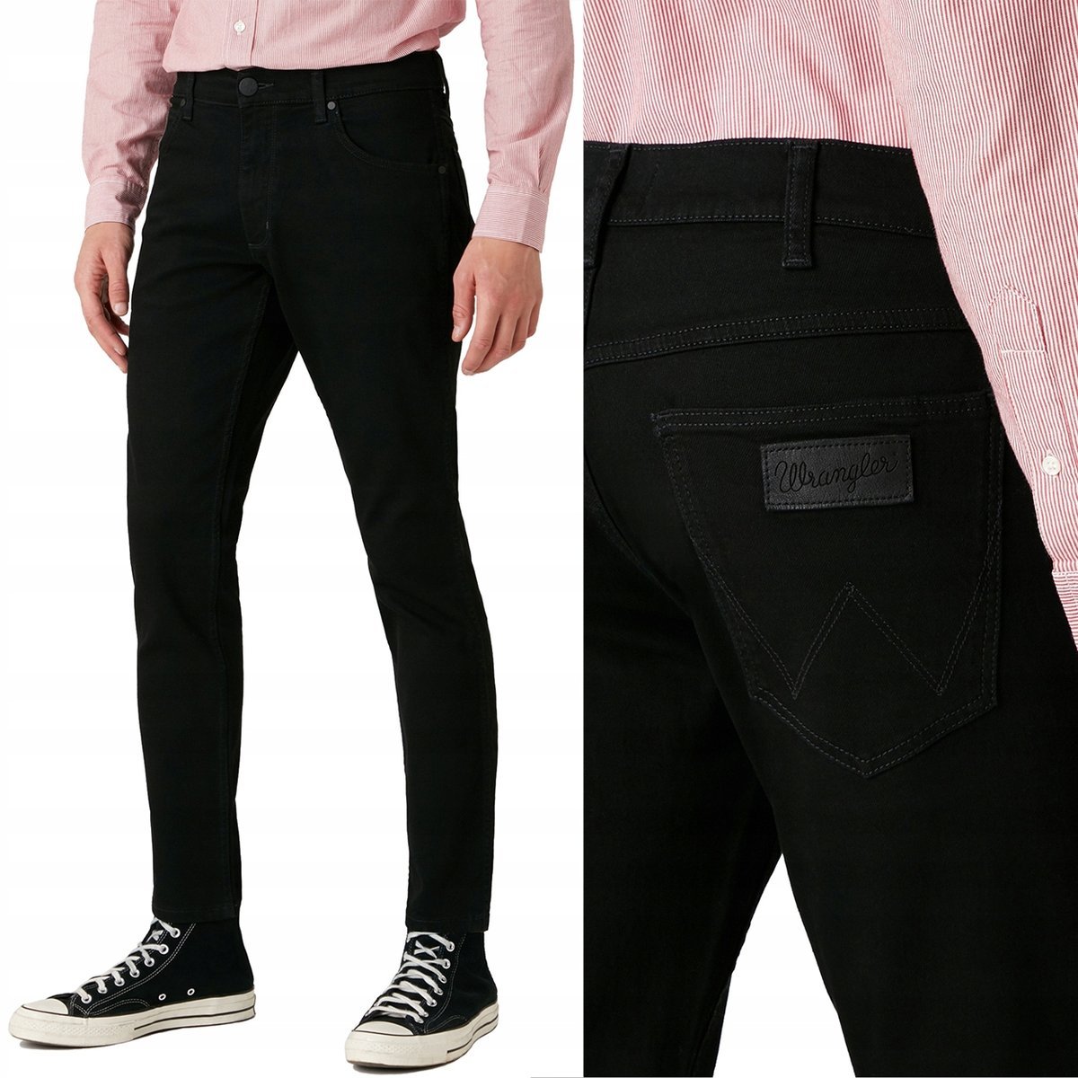 Wrangler GREENSBORO Black Valley czarne proste spodnie jeansowe W44 L32