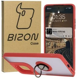 Bizon Etui z uchwytem na palec Case Hybrid Ring do Motorola Moto G75 5G, przydymione z czerwoną ramką - Etui i futerały do telefonów - miniaturka - grafika 1