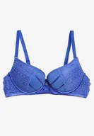 Biustonosze - Niebieski Biustonosz Push Up z Przeszyciami i Wzorem w Kropki Azurelle - miniaturka - grafika 1