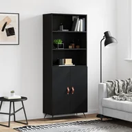 Witryny - vidaXL Witrynka, czarna, 69,5x34x180 cm, materiał drewnopochodny - miniaturka - grafika 1