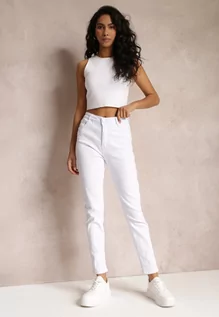 Spodnie damskie - Białe Gładkie Spodnie o Kroju Slim Madysen - grafika 1