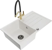 Zlewozmywaki z baterią - Mexen Bruno zlewozmywak granitowy 1-komorowy z ociekaczem i baterią kuchenną Duo, biały - 6513-20-671701-57-B - miniaturka - grafika 1