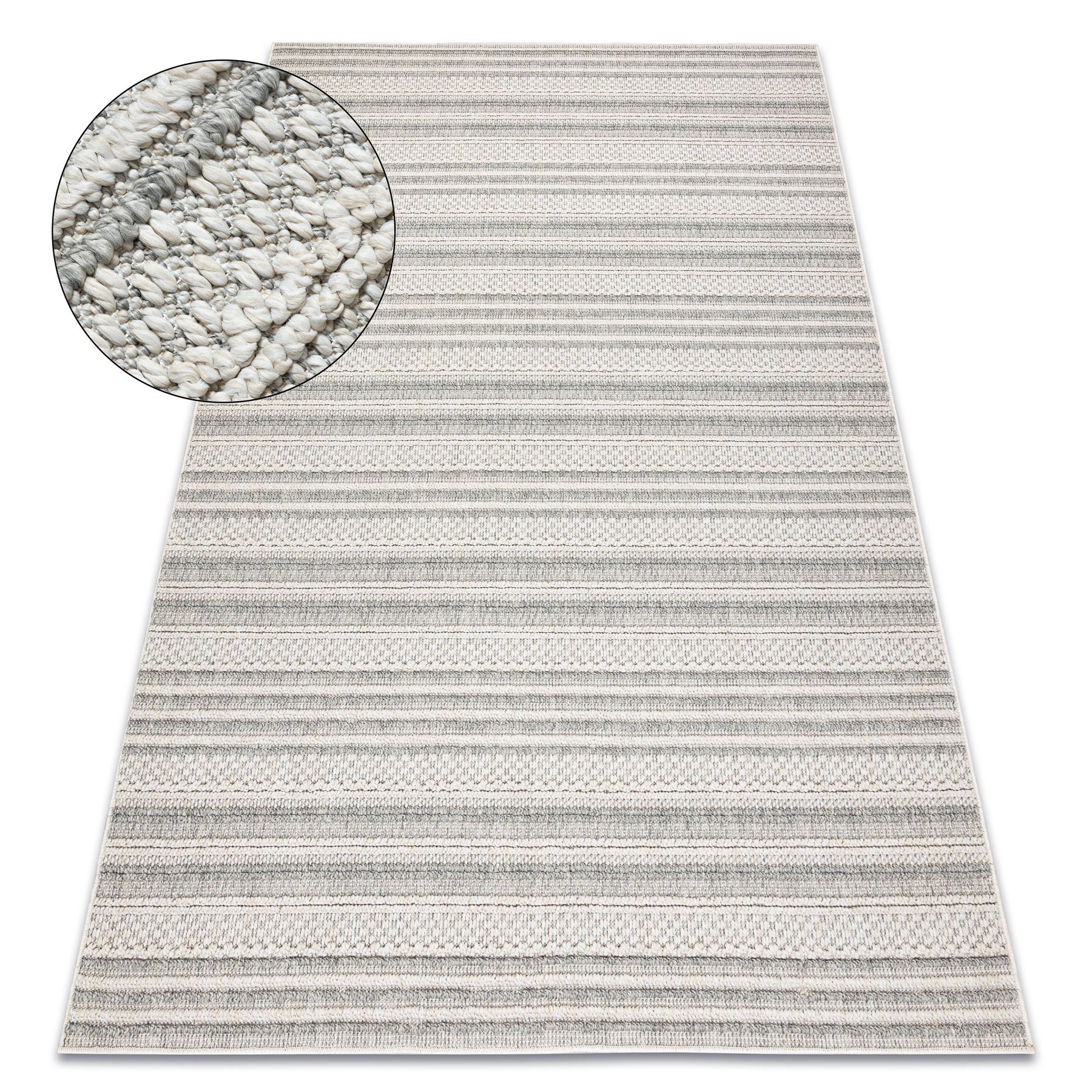 Dywan JERSEY 19233 szary - Linie, pętelkowy, strukturalny BOHO beżowy 180x270 cm